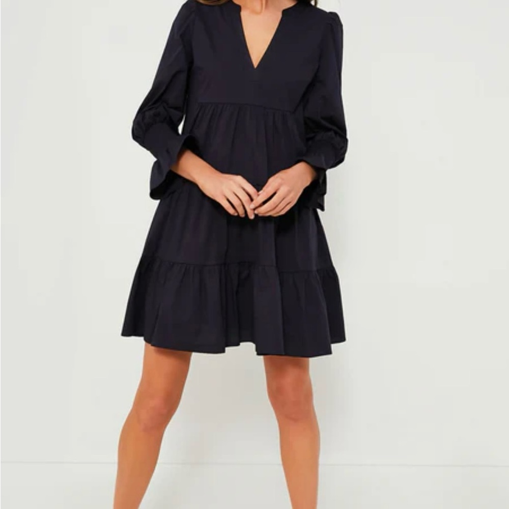 Navy Tiered Long Sleeve Dress